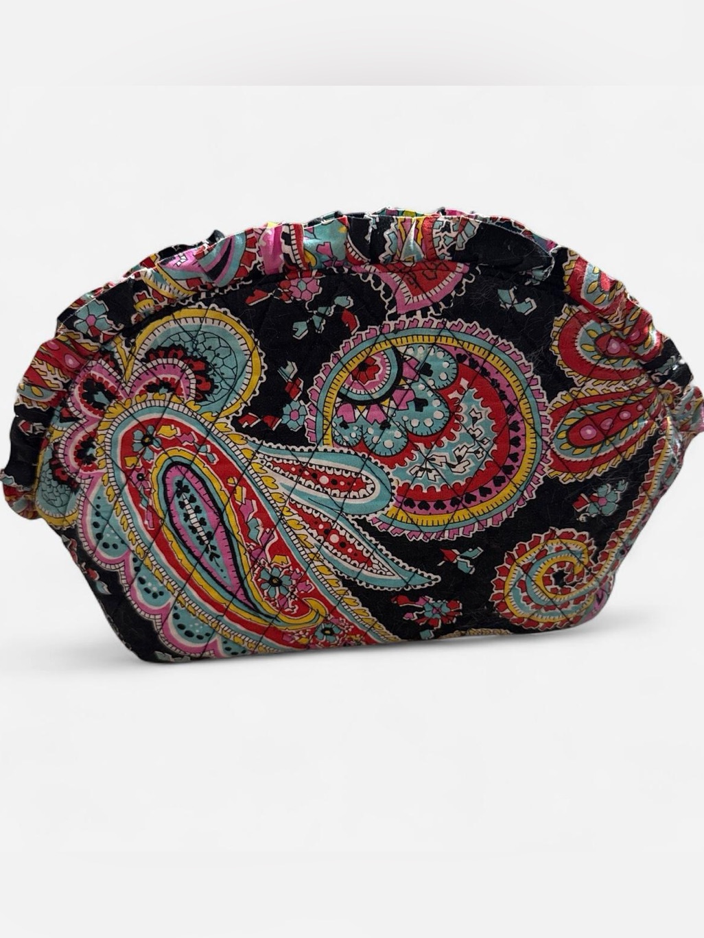 Vera Bradley Black Paisley Cosmetic Pouch With Pink, Turquoise & Yellow Accents